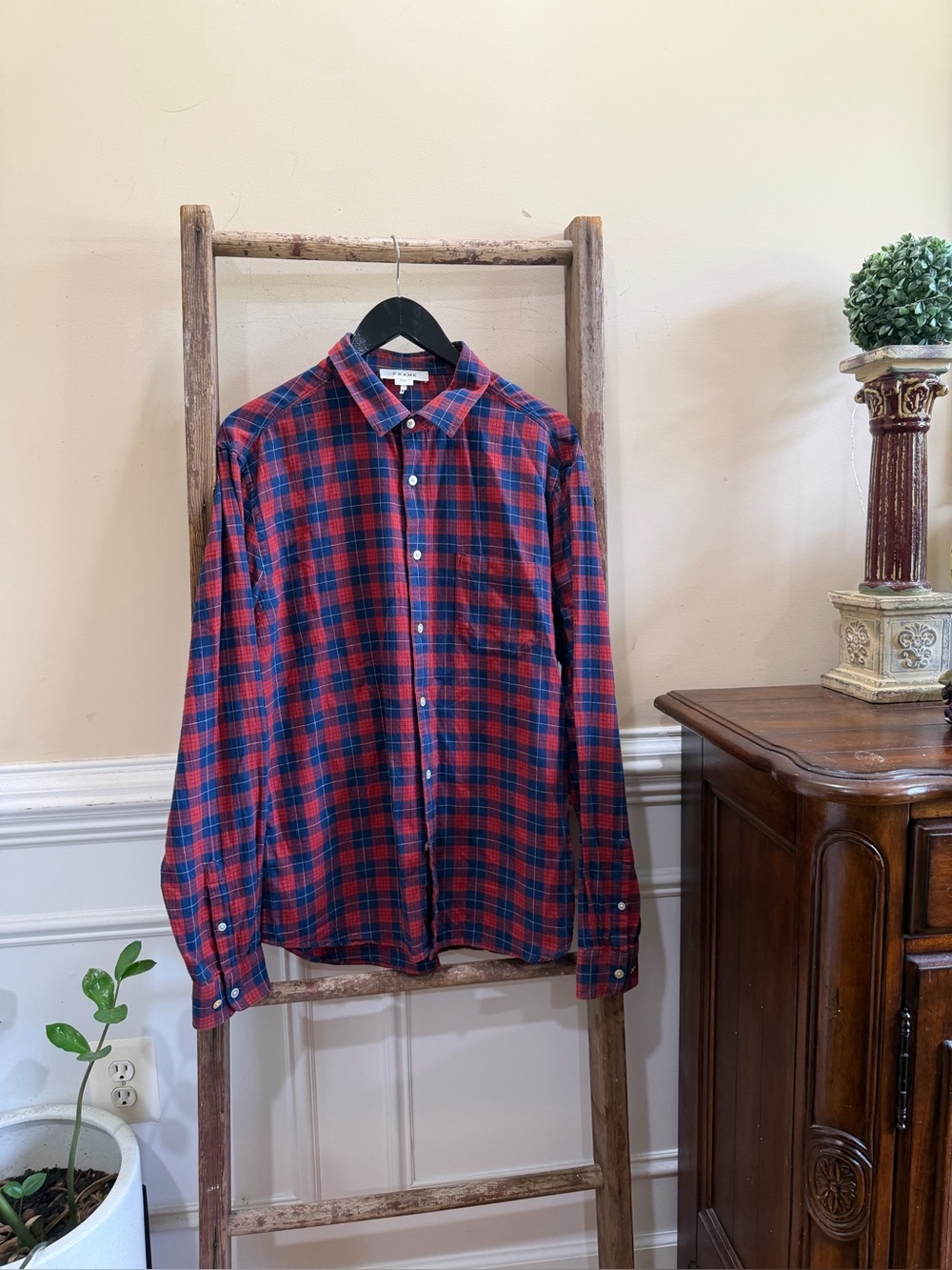 Frame Men's Red & Blue Plaid Button-Down Shirt